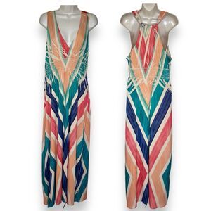 Fresh of LA Chevron Sleeveless Halter Maxi Dress Surplice Made in USA Women XL